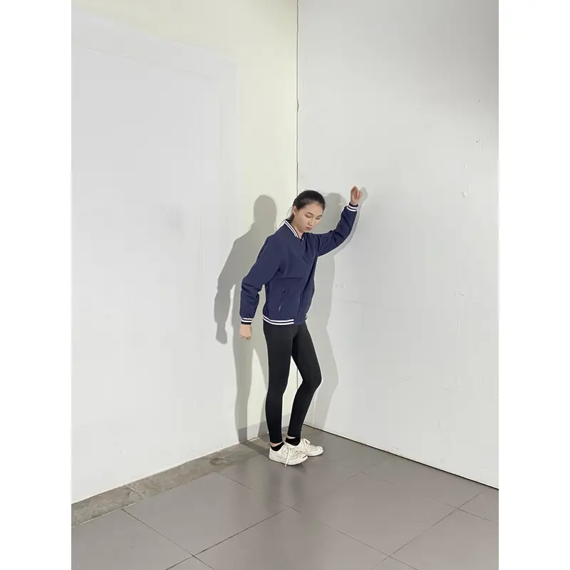 BD-MO-028 Customized stand-collar comfortable jacket, models try on navy blue and blue and white sports jacket jacket manufacturer