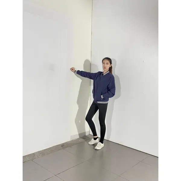 BD-MO-028 Customized stand-collar comfortable jacket, models try on navy blue and blue and white sports jacket jacket manufacturer