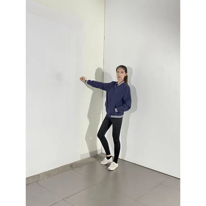 BD-MO-028 Customized stand-collar comfortable jacket, models try on navy blue and blue and white sports jacket jacket manufacturer