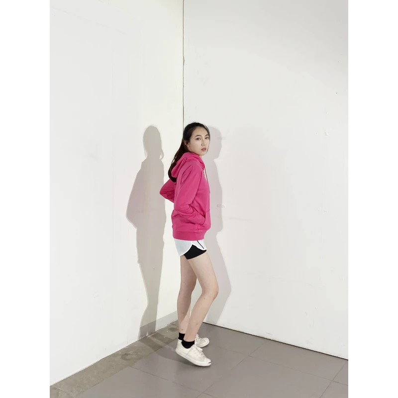 BD-MO-134 Order hooded knitted jacket online, model try on custom-made pink casual sweater jacket, hooded knitted sweater supplier