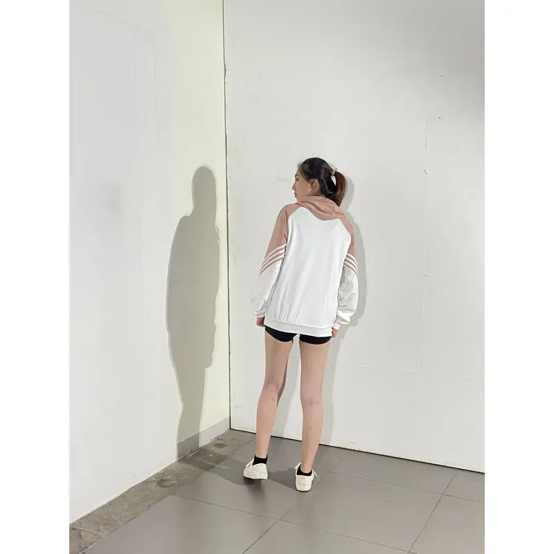 BD-MO-138 Order online hooded knitted jacket model display stripe design stitching contrast color hooded knitted jacket manufacturer