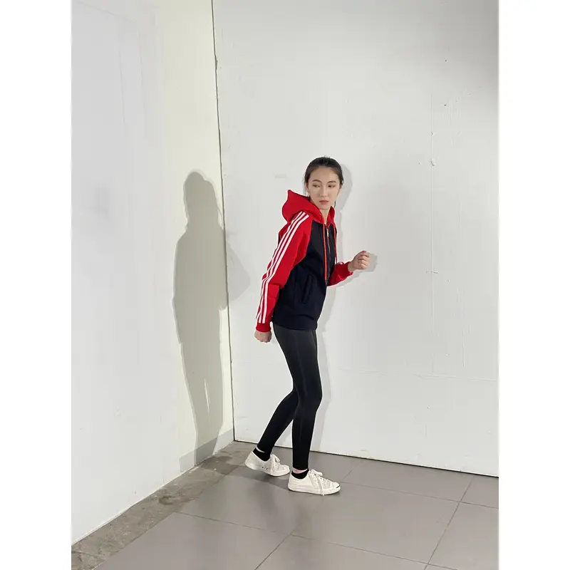 BD-MO-140 Order online hooded knitted jacket Model display Custom-made red and black contrast stitching white striped hooded knitted jacket specialty store