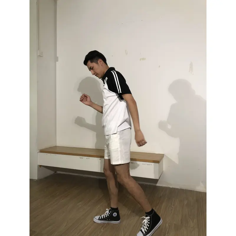 bd-mo-007 定制男士短袖polo衫供應黑白配色白色條紋polo衫現場秀現場試穿polo衫中心 