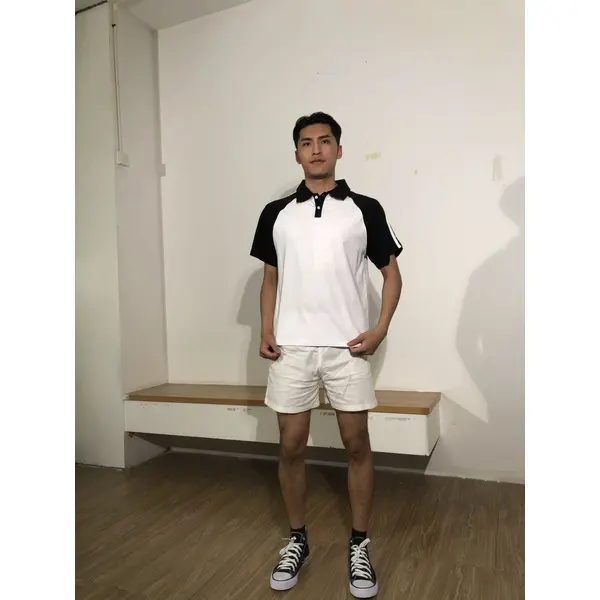 bd-mo-007 定制男士短袖polo衫供應黑白配色白色條紋polo衫現場秀現場試穿polo衫中心 