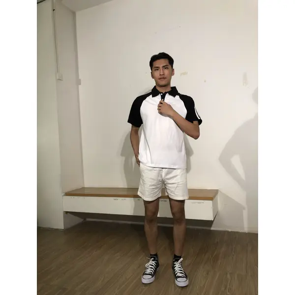 bd-mo-007 定制男士短袖polo衫供應黑白配色白色條紋polo衫現場秀現場試穿polo衫中心 