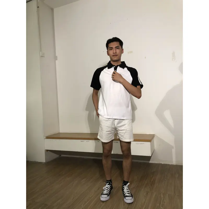 bd-mo-007 定制男士短袖polo衫供應黑白配色白色條紋polo衫現場秀現場試穿polo衫中心 