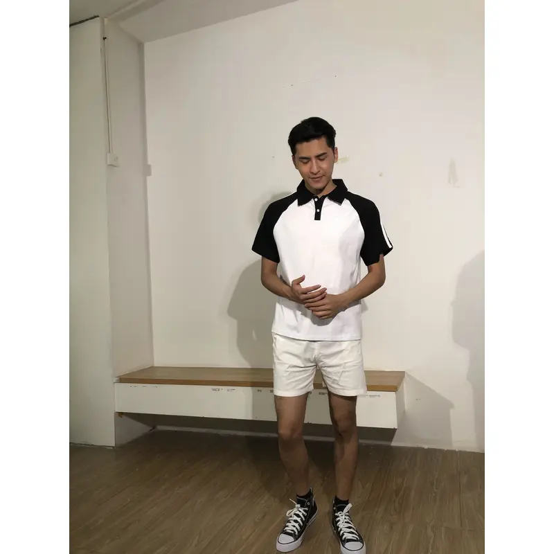bd-mo-007 定制男士短袖polo衫供應黑白配色白色條紋polo衫現場秀現場試穿polo衫中心 