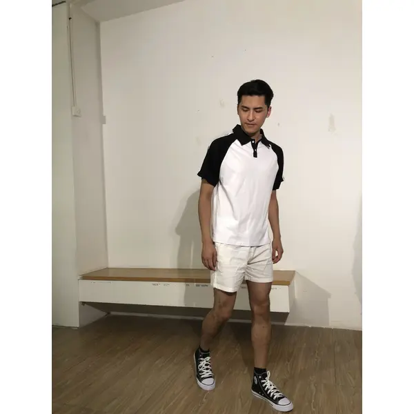 bd-mo-007 定制男士短袖polo衫供應黑白配色白色條紋polo衫現場秀現場試穿polo衫中心 