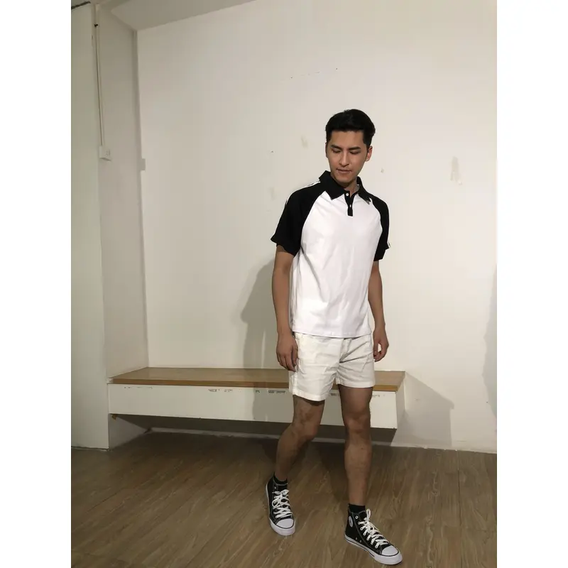 bd-mo-007 定制男士短袖polo衫供應黑白配色白色條紋polo衫現場秀現場試穿polo衫中心 