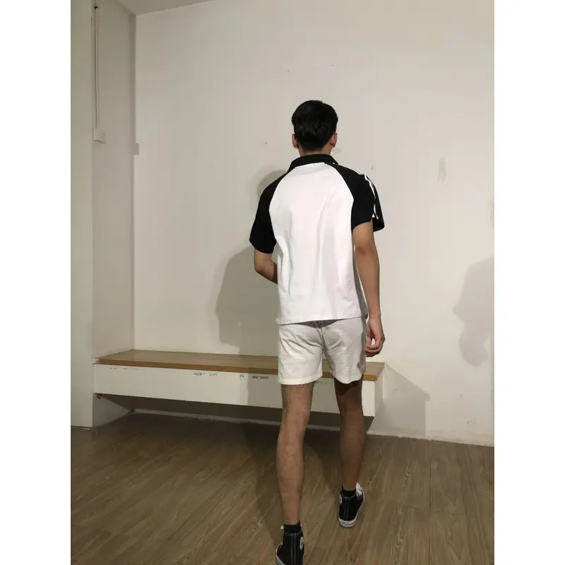 bd-mo-007 定制男士短袖polo衫供應黑白配色白色條紋polo衫現場秀現場試穿polo衫中心 