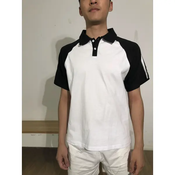 bd-mo-007 定制男士短袖polo衫供應黑白配色白色條紋polo衫現場秀現場試穿polo衫中心 