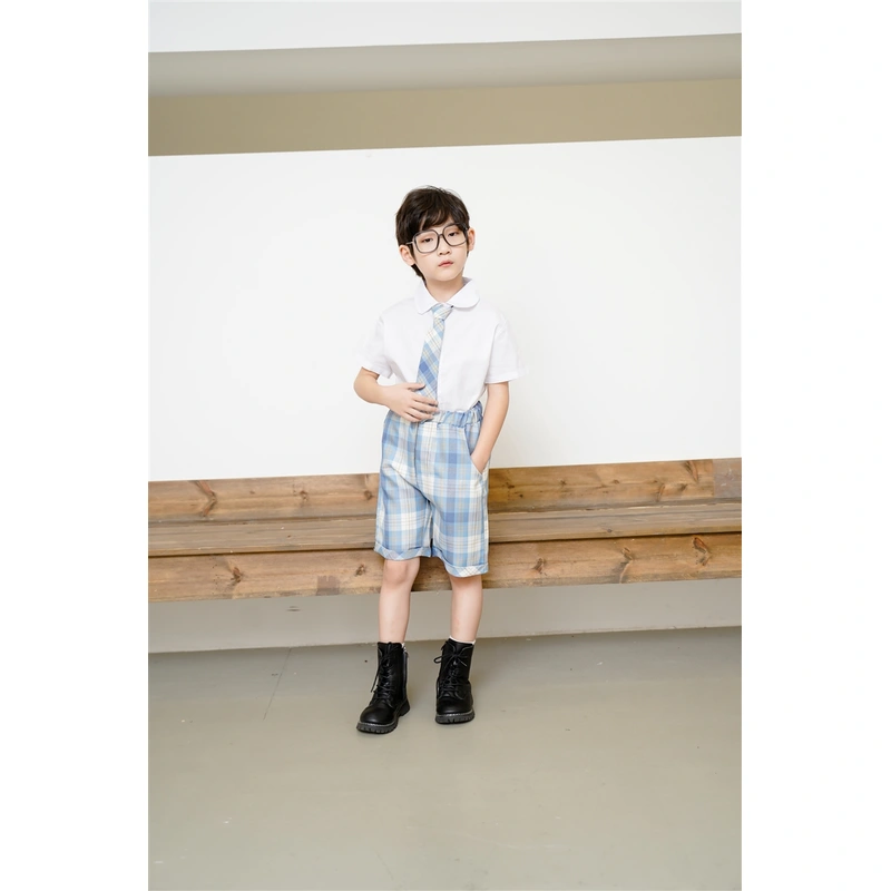 BD-MO-148 Custom-made JK style blue and white short-sleeved school uniform suit, waist elastic design, comfortable and convenient, real person try on model demonstration