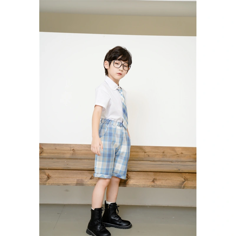 BD-MO-148 Custom-made JK style blue and white short-sleeved school uniform suit, waist elastic design, comfortable and convenient, real person try on model demonstration