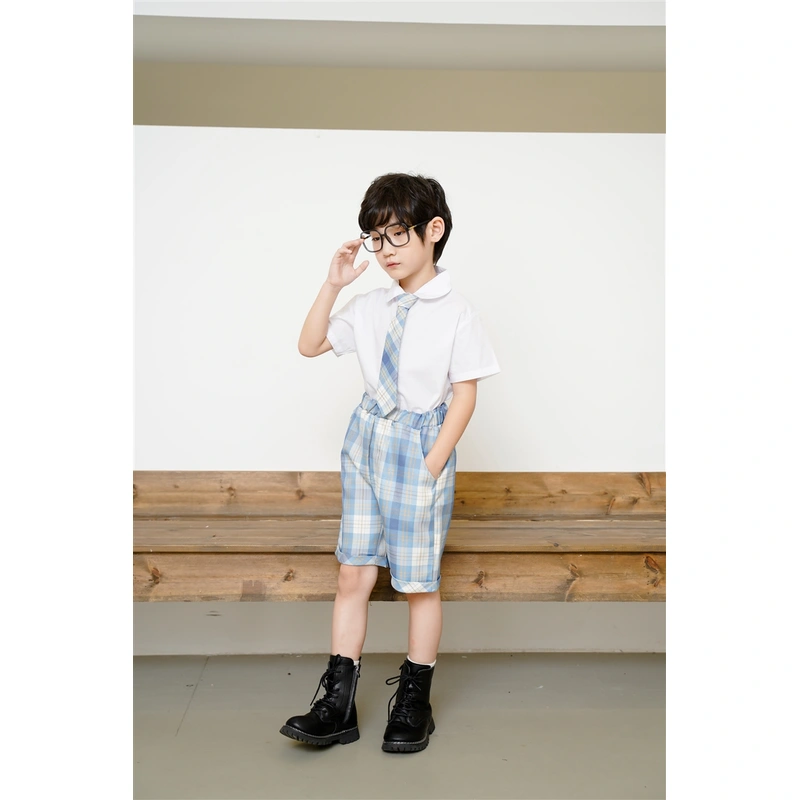 BD-MO-148 Custom-made JK style blue and white short-sleeved school uniform suit, waist elastic design, comfortable and convenient, real person try on model demonstration