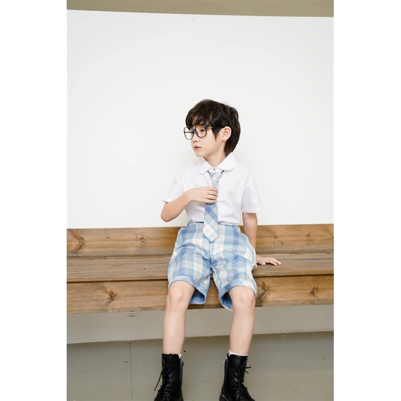 BD-MO-148 Custom-made JK style blue and white short-sleeved school uniform suit, waist elastic design, comfortable and convenient, real person try on model demonstration