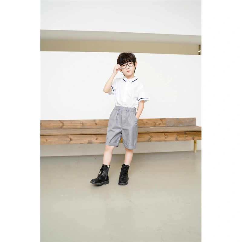 BD-MO-149 Design a two-piece school uniform with shirts, custom-made sweat-absorbent, breathable, soft fabric school uniforms, real people try on, model demonstrations, school uniforms manufacturing factory