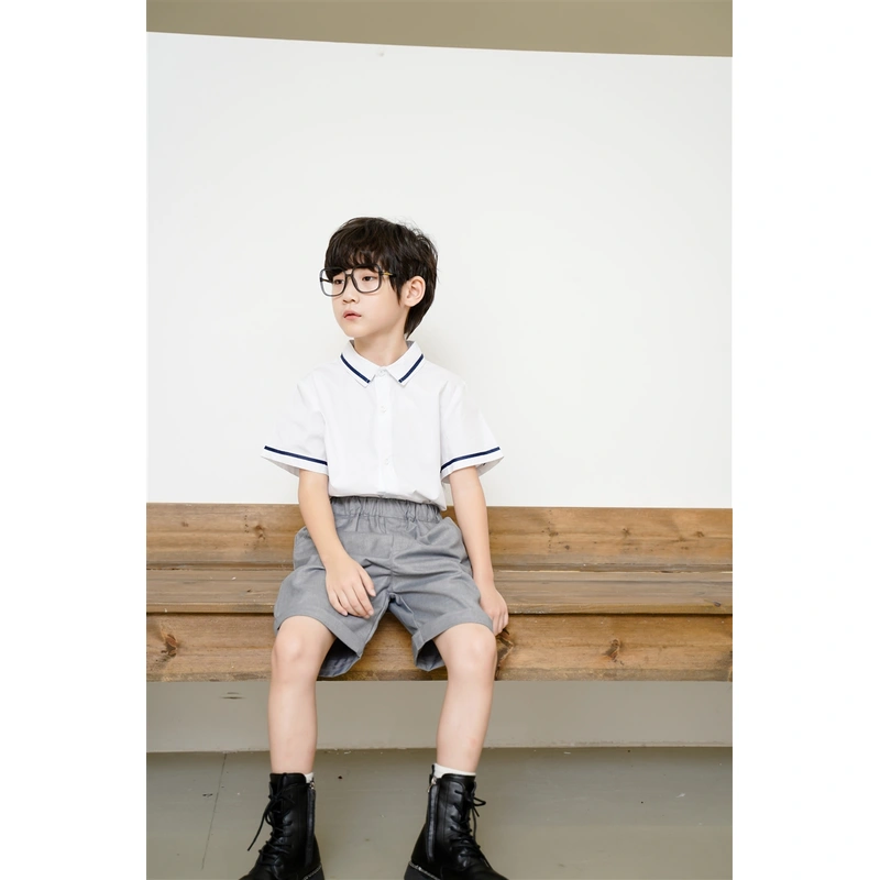 BD-MO-149 Design a two-piece school uniform with shirts, custom-made sweat-absorbent, breathable, soft fabric school uniforms, real people try on, model demonstrations, school uniforms manufacturing factory