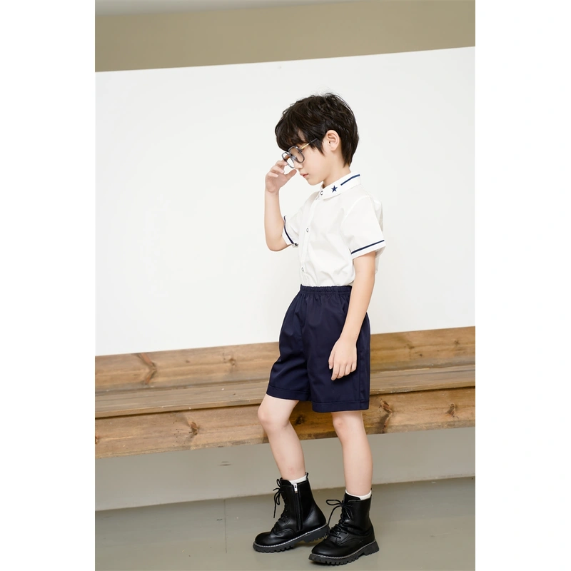 BD-MO-150 Design elastic waistband Custom-made summer short-sleeved British style school uniforms Real people try on model demonstration School uniform manufacturing factory