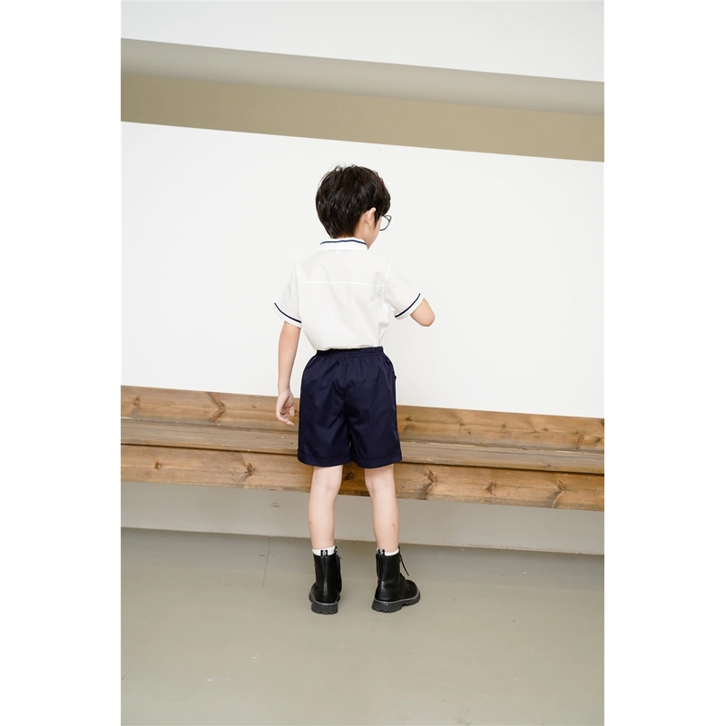 BD-MO-150 Design elastic waistband Custom-made summer short-sleeved British style school uniforms Real people try on model demonstration School uniform manufacturing factory
