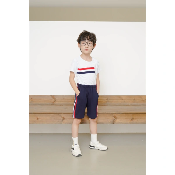 BD-MO-155 Custom-made round neck T-shirt set school uniform Design pure cotton school uniform set Fashionable and comfortable Real people try on model demonstration