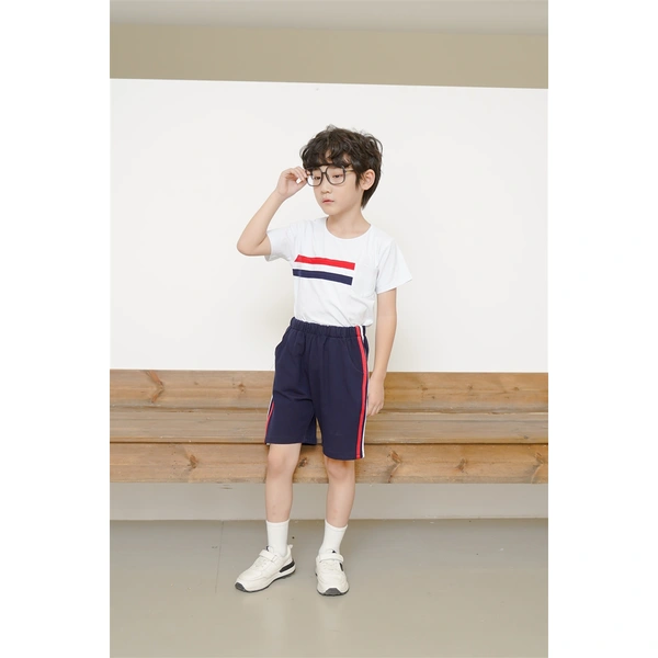 BD-MO-155 Custom-made round neck T-shirt set school uniform Design pure cotton school uniform set Fashionable and comfortable Real people try on model demonstration