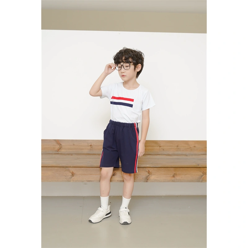 BD-MO-155 Custom-made round neck T-shirt set school uniform Design pure cotton school uniform set Fashionable and comfortable Real people try on model demonstration