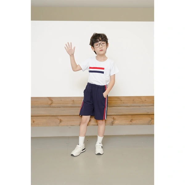 BD-MO-155 Custom-made round neck T-shirt set school uniform Design pure cotton school uniform set Fashionable and comfortable Real people try on model demonstration