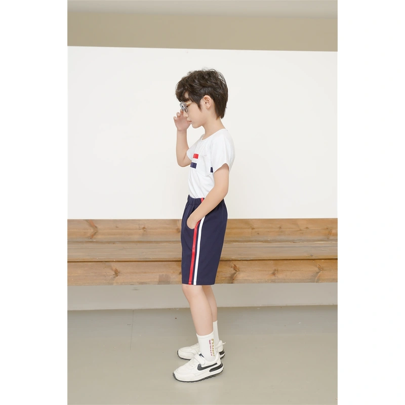 BD-MO-155 Custom-made round neck T-shirt set school uniform Design pure cotton school uniform set Fashionable and comfortable Real people try on model demonstration