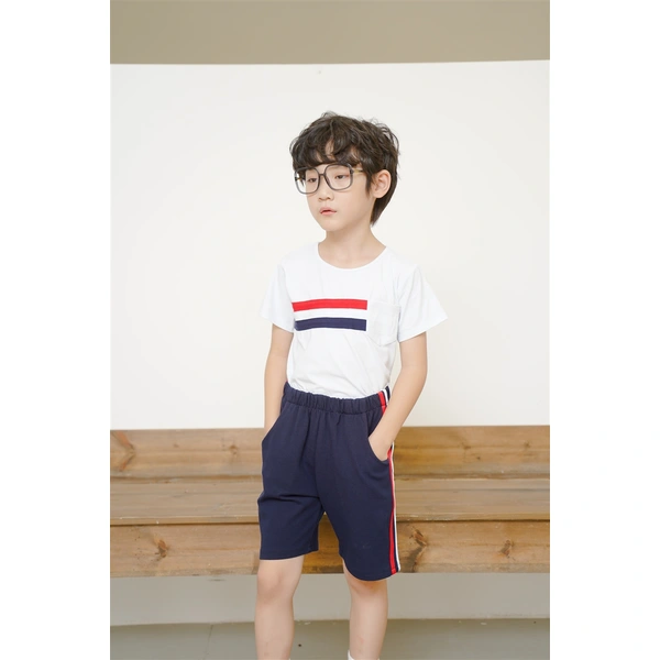 BD-MO-155 Custom-made round neck T-shirt set school uniform Design pure cotton school uniform set Fashionable and comfortable Real people try on model demonstration