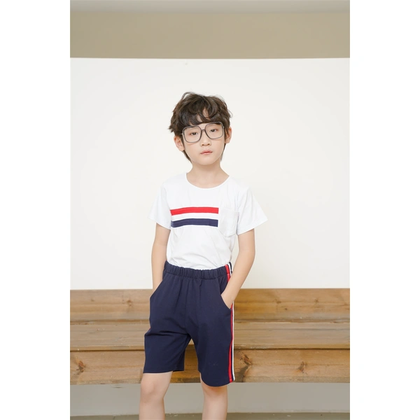 BD-MO-155 Custom-made round neck T-shirt set school uniform Design pure cotton school uniform set Fashionable and comfortable Real people try on model demonstration