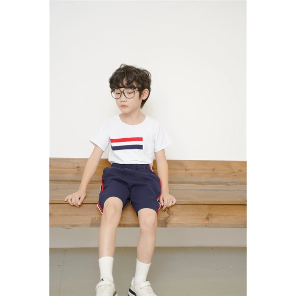 BD-MO-155 Custom-made round neck T-shirt set school uniform Design pure cotton school uniform set Fashionable and comfortable Real people try on model demonstration