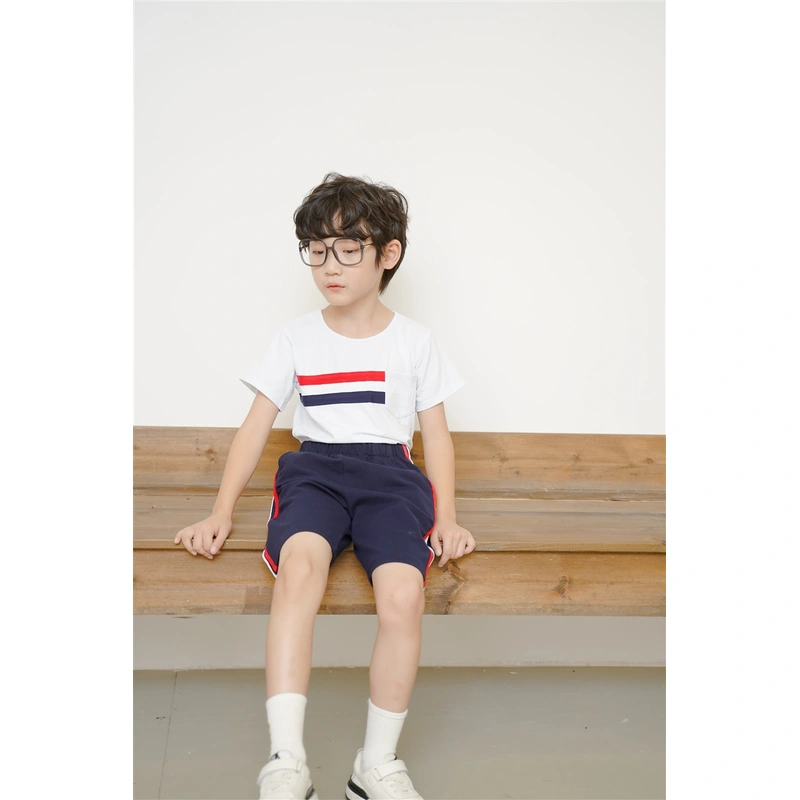 BD-MO-155 Custom-made round neck T-shirt set school uniform Design pure cotton school uniform set Fashionable and comfortable Real people try on model demonstration