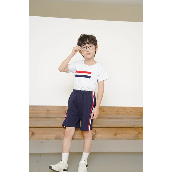 BD-MO-155 Custom-made round neck T-shirt set school uniform Design pure cotton school uniform set Fashionable and comfortable Real people try on model demonstration