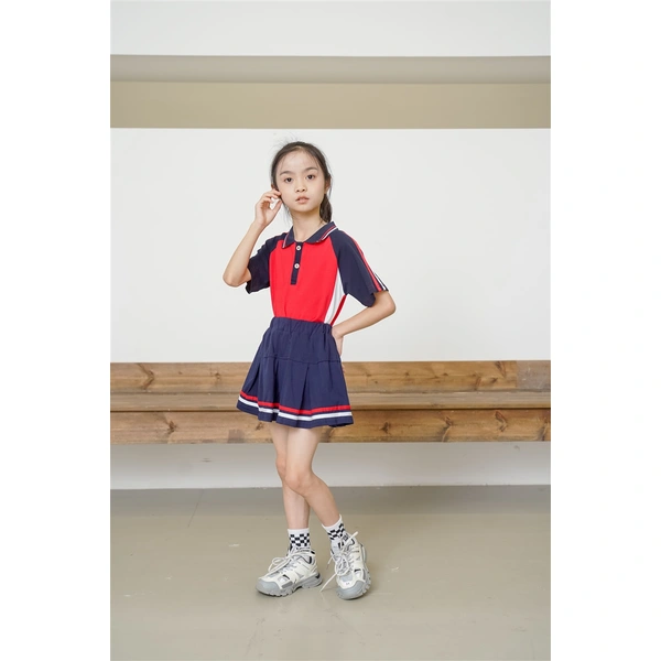 BD-MO-157 Custom-made sports style Polo shirt suit school uniform Design contrast color Polo shirt Fashion pleated skirt anti-glare design