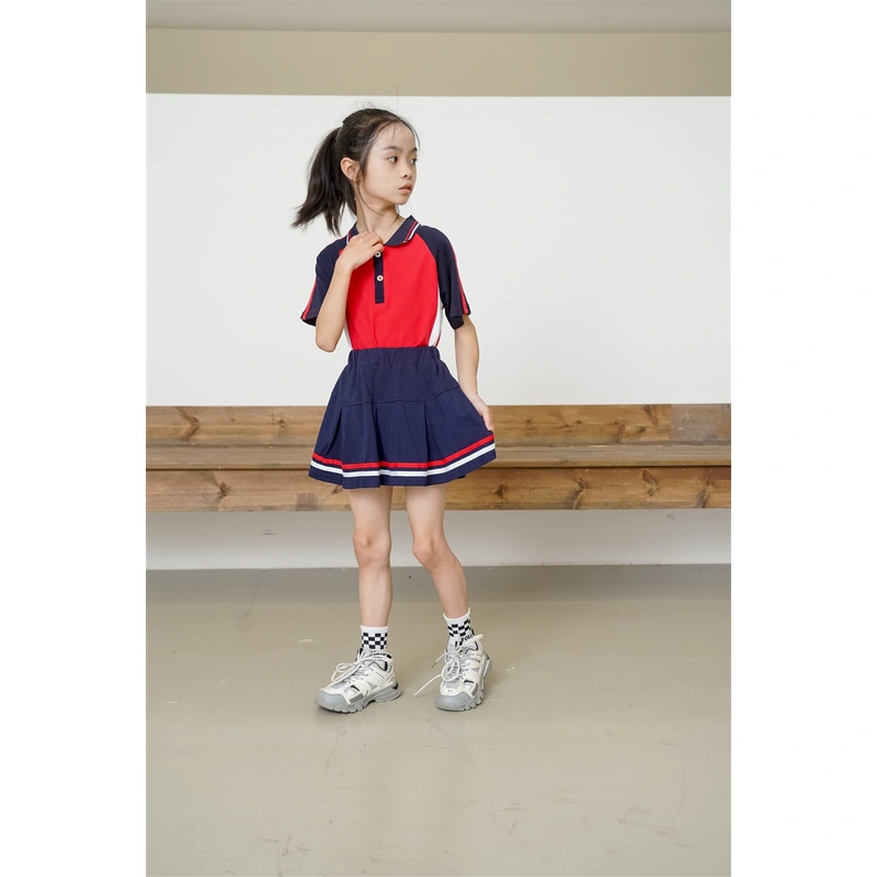 BD-MO-157 Custom-made sports style Polo shirt suit school uniform Design contrast color Polo shirt Fashion pleated skirt anti-glare design