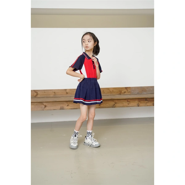 BD-MO-157 Custom-made sports style Polo shirt suit school uniform Design contrast color Polo shirt Fashion pleated skirt anti-glare design