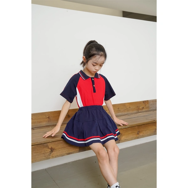 BD-MO-157 Custom-made sports style Polo shirt suit school uniform Design contrast color Polo shirt Fashion pleated skirt anti-glare design