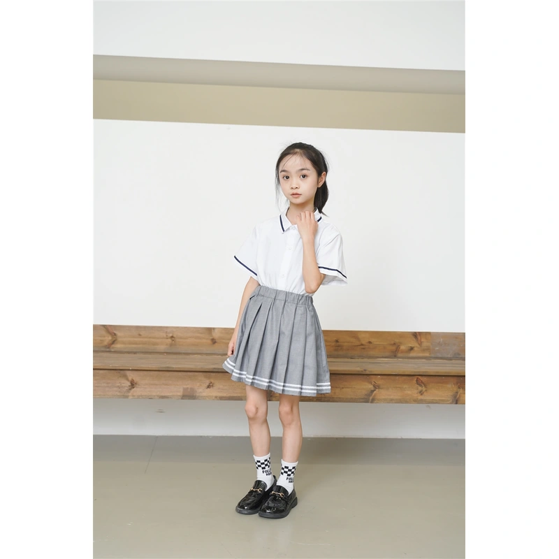 BD-MO-160 Design British style school uniforms, custom-made comfortable lapel neckline design, matching color webbing, pleated skirt design, webbing decoration, pleated skirt anti-light design