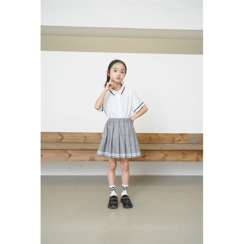BD-MO-160 Design British style school uniforms, custom-made comfortable lapel neckline design, matching color webbing, pleated skirt design, webbing decoration, pleated skirt anti-light design