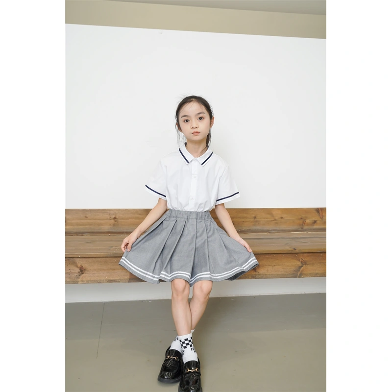 BD-MO-160 Design British style school uniforms, custom-made comfortable lapel neckline design, matching color webbing, pleated skirt design, webbing decoration, pleated skirt anti-light design