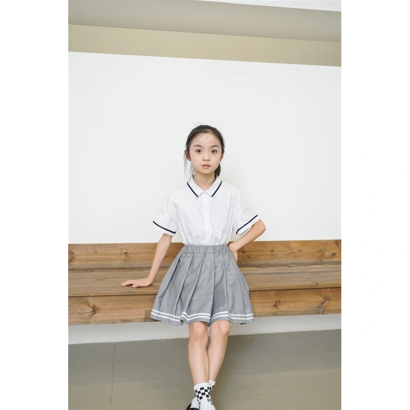 BD-MO-160 Design British style school uniforms, custom-made comfortable lapel neckline design, matching color webbing, pleated skirt design, webbing decoration, pleated skirt anti-light design