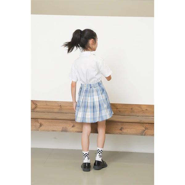 BD-MO-163 Design JK wind blue and white short-sleeved children's school uniform, customized plaid skirt, anti-glare lining, waist elastic design