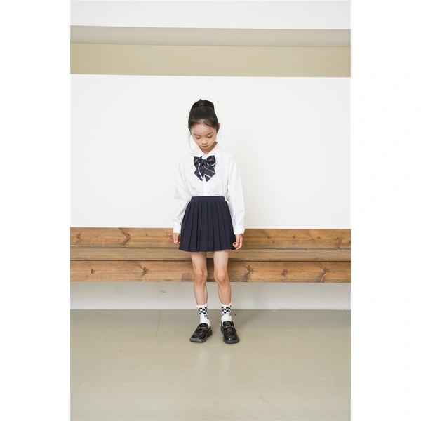 BD-MO-164 Custom-made two-piece sports style children's school uniforms Design shirt school uniforms Double layer anti-glare school uniform skirts Real people try on model demonstrations