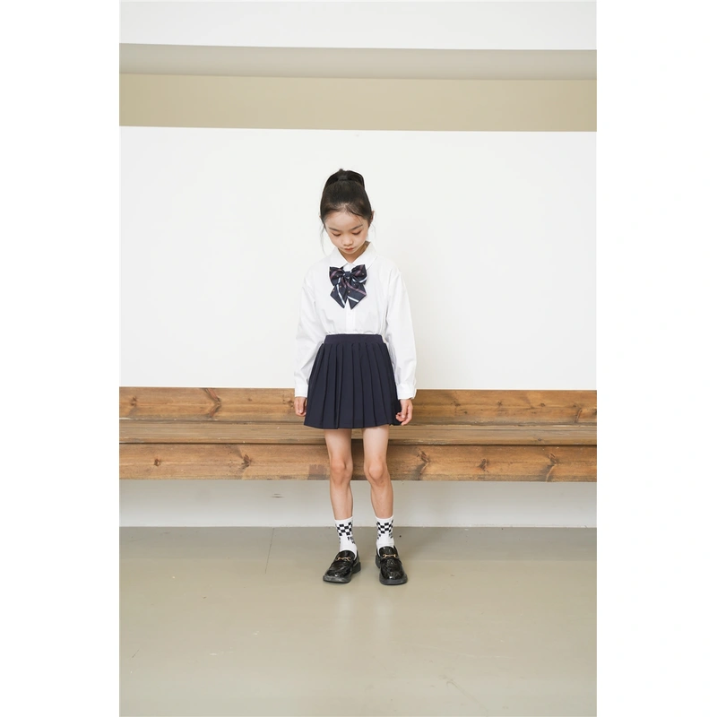 BD-MO-164 Custom-made two-piece sports style children's school uniforms Design shirt school uniforms Double layer anti-glare school uniform skirts Real people try on model demonstrations