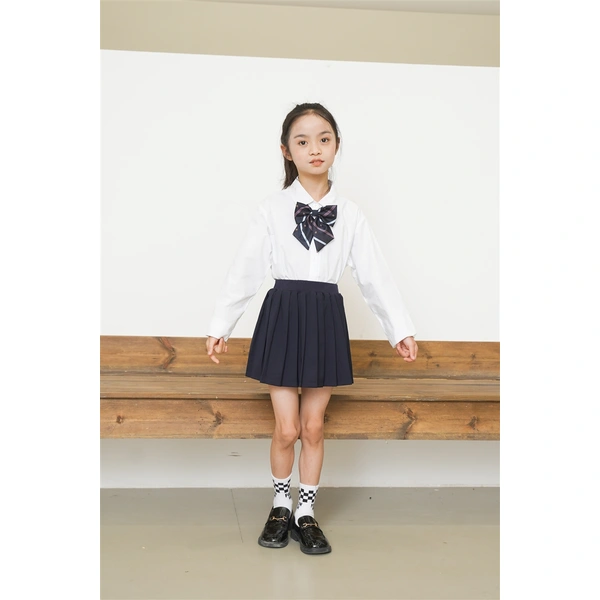 BD-MO-164 Custom-made two-piece sports style children's school uniforms Design shirt school uniforms Double layer anti-glare school uniform skirts Real people try on model demonstrations