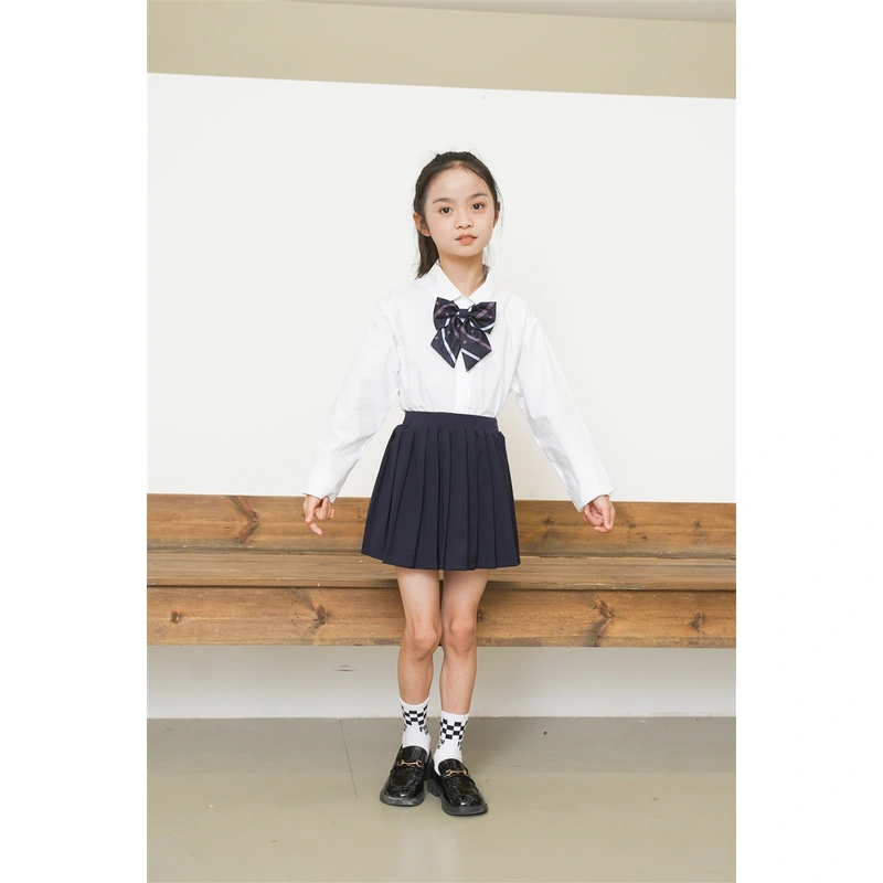 BD-MO-164 Custom-made two-piece sports style children's school uniforms Design shirt school uniforms Double layer anti-glare school uniform skirts Real people try on model demonstrations