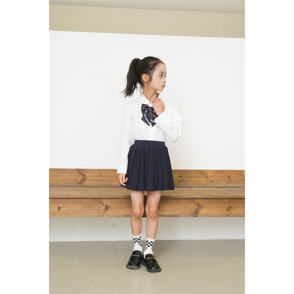 BD-MO-164 Custom-made two-piece sports style children's school uniforms Design shirt school uniforms Double layer anti-glare school uniform skirts Real people try on model demonstrations