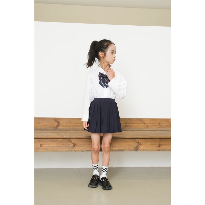 BD-MO-164 Custom-made two-piece sports style children's school uniforms Design shirt school uniforms Double layer anti-glare school uniform skirts Real people try on model demonstrations