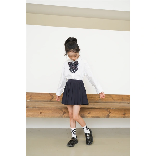 BD-MO-164 Custom-made two-piece sports style children's school uniforms Design shirt school uniforms Double layer anti-glare school uniform skirts Real people try on model demonstrations