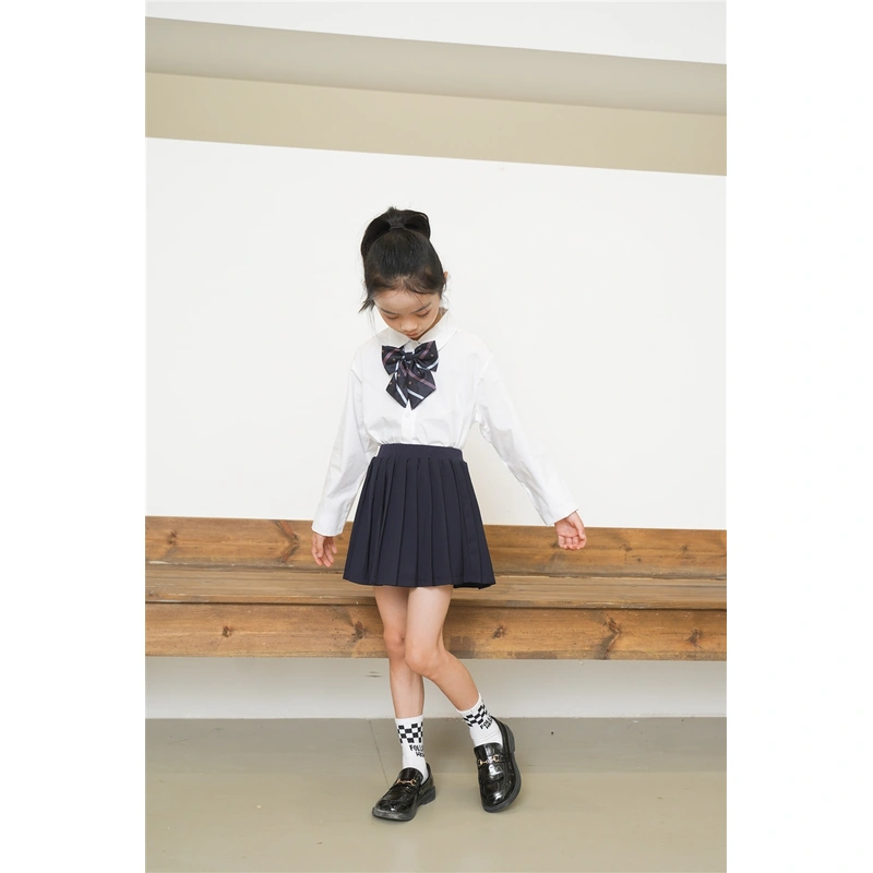 BD-MO-164 Custom-made two-piece sports style children's school uniforms Design shirt school uniforms Double layer anti-glare school uniform skirts Real people try on model demonstrations